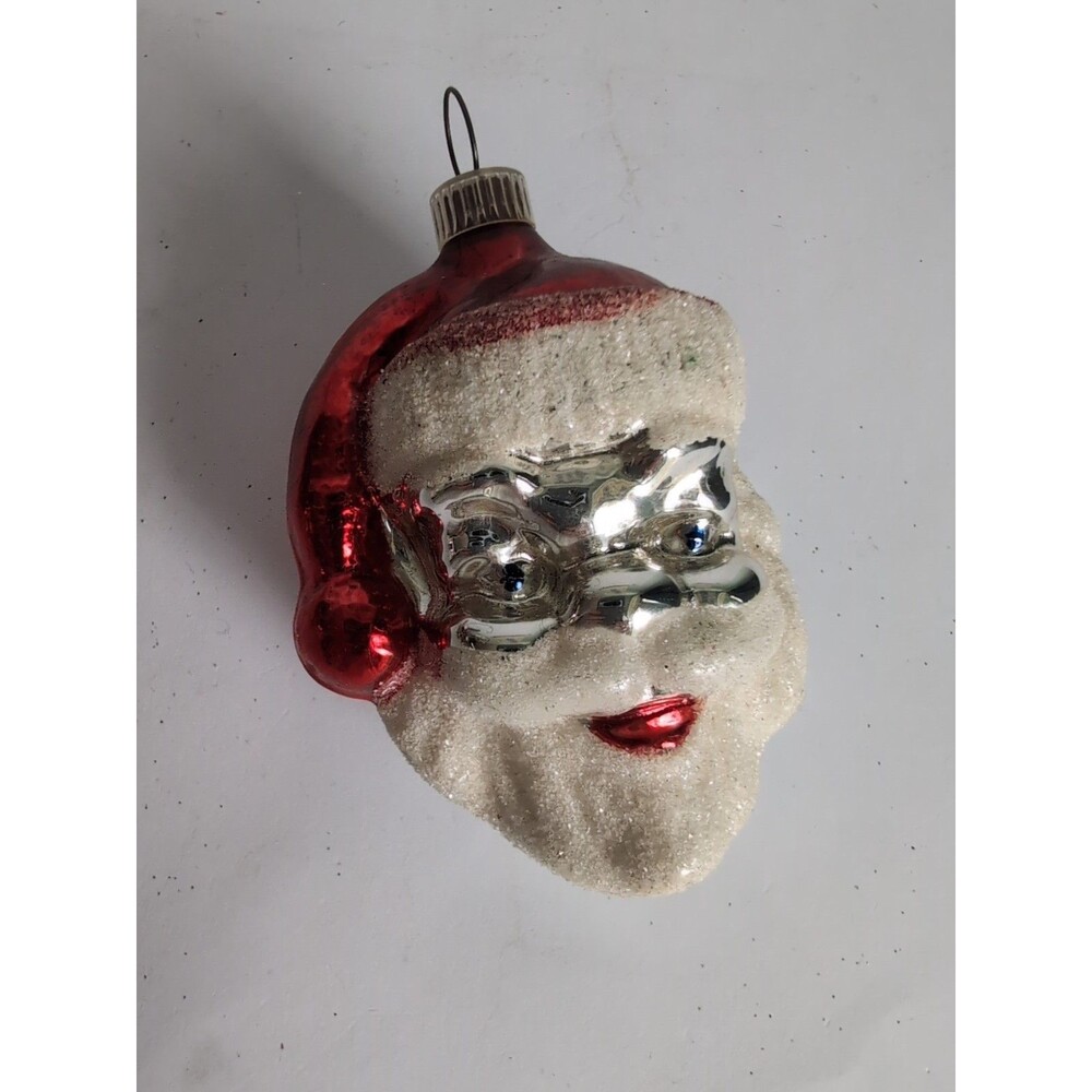 Vintage Santa Head Figural Mica Christmas Ornament West Germany Plastic Cap - Picture 3 of 4